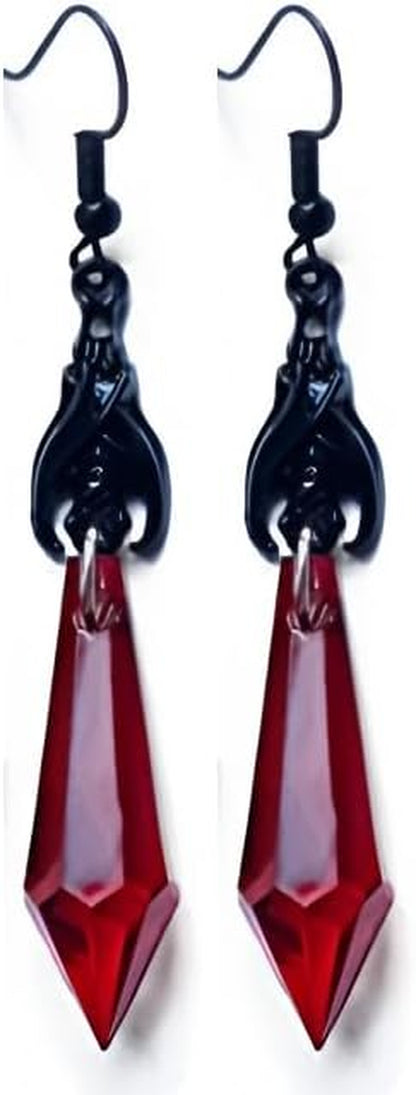 Halloween Earrings Gothic Dark Bat Earrings with Red Crystal Gems Punk Rock Animal Dangle Drop Earrings Vampire Halloween Costume Jewelry Goth Accessories for Women