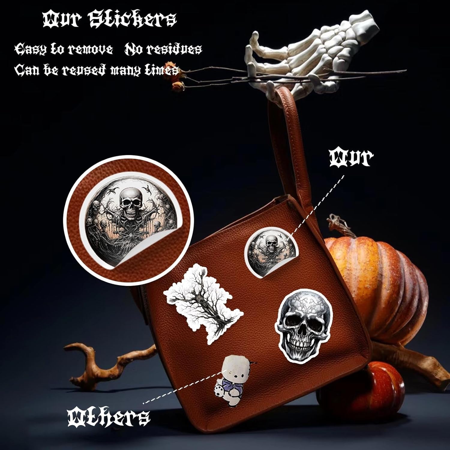 100 Pcs Goth Stickers, Retro Horriblr Skull Stickers for Adult, Scrapbook, Junk Journal, Collages, Decoration, Waterproof Vinyl Stickers for Laptop, Window, Water Bottles