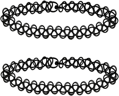 Two adjustable gothic rainbow and blue 90s tattoo choker necklaces for women, featuring elastic design and trendy 90s style.
