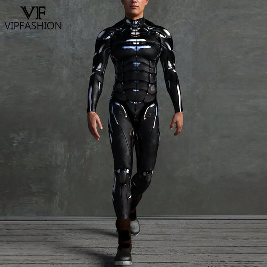 Men's 3D Printed Punk Robot Costume - Ultimate Cosplay Bodysuit for Purim, Carnival, Halloween & Rave Parties