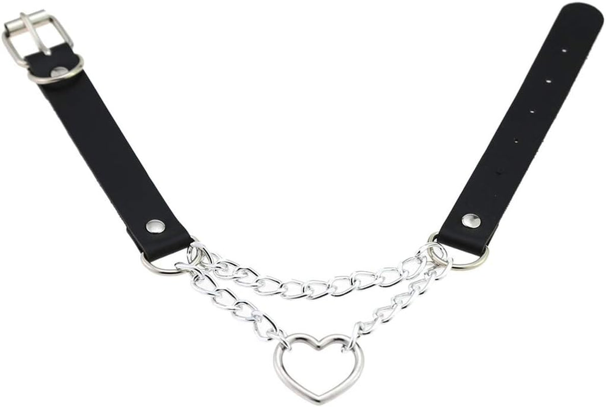 Eylun Women's Gothic Heart Leather Choker Necklace with punk rock style pendant, black leather band and metallic details.
