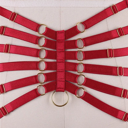 Red Garters Belt Body Harness Bondage Stockings Suspenders Belt Elastic Adjust Strap Lingerie Goth Fetish Dance Wear
