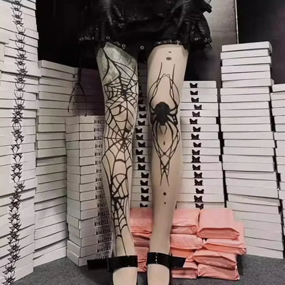 Gothic Big Spider Silk Stockings - Vintage Dark Fishnet Pantyhose for Emo & Alternative Styles