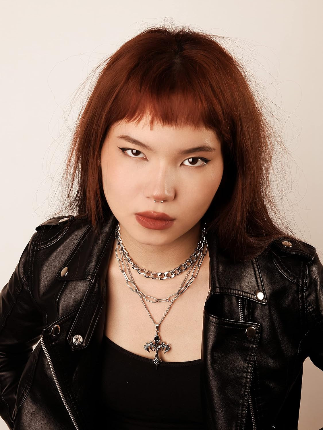 Sacina Gothic layered cross choker necklace featuring multiple cross pendants, perfect for emo, grunge, and Halloween styles.