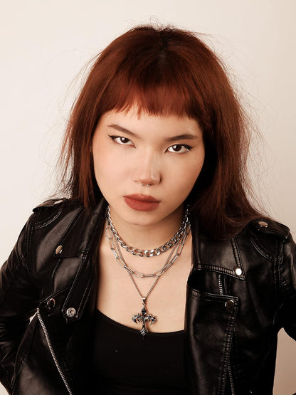 Sacina Gothic layered cross choker necklace featuring multiple cross pendants, perfect for emo, grunge, and Halloween styles.