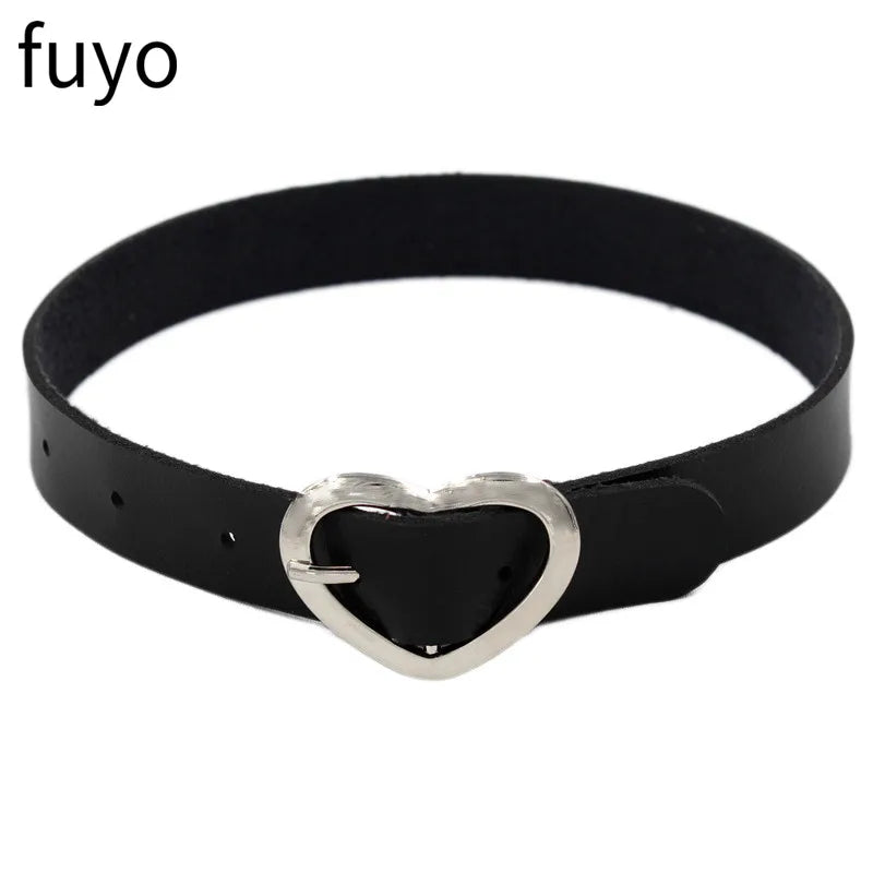 Sexy Goth Choker Necklace Men Punk Rock Heart Geometry PU Necklace for Women Choker Gothic Bondage Goth Jewelry Chocker Neck