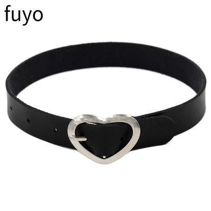 Sexy Goth Choker Necklace Men Punk Rock Heart Geometry PU Necklace for Women Choker Gothic Bondage Goth Jewelry Chocker Neck