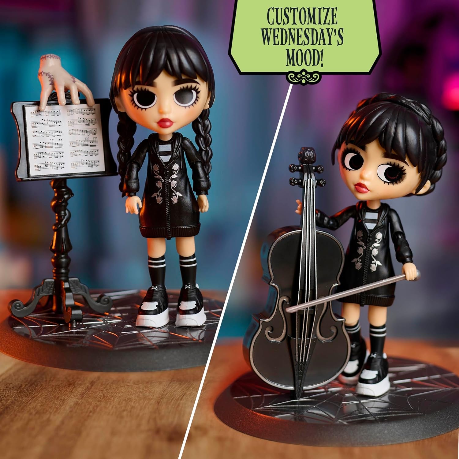 WEDNESDAY Deluxe 6-Inch Articulated Figure, 11-Pieces, Interchangeable Face Plates and Fashion, Customizable Collectible Figurine, Kids Toys for Ages 3 up by