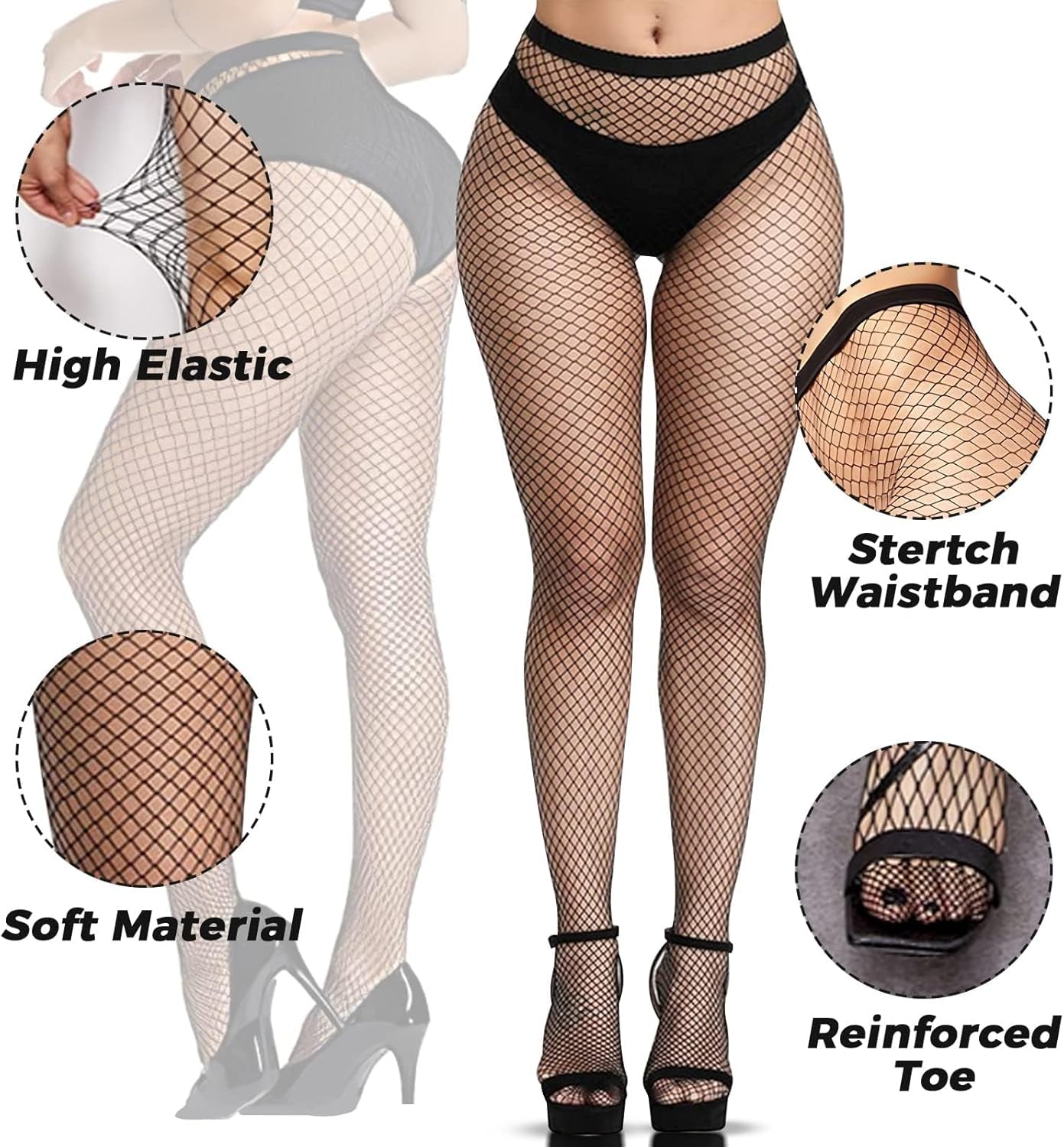 Plus Size Black Fishnet Stockings for Women - One Size Fits All Tights