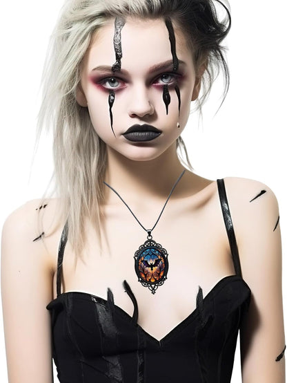 Vintage gothic crow choker necklace by HPMAISON featuring dark chic design, perfect for Halloween and vampire-inspired costumes.