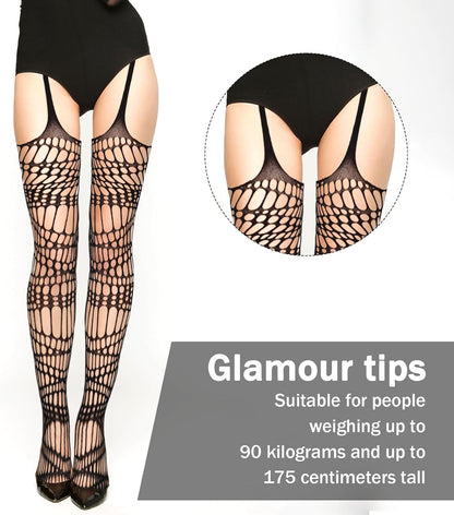 Lusofie 2-pack goth ripped fishnet tights with distressed holes, ideal for Halloween, rave, and punk fashion styles.