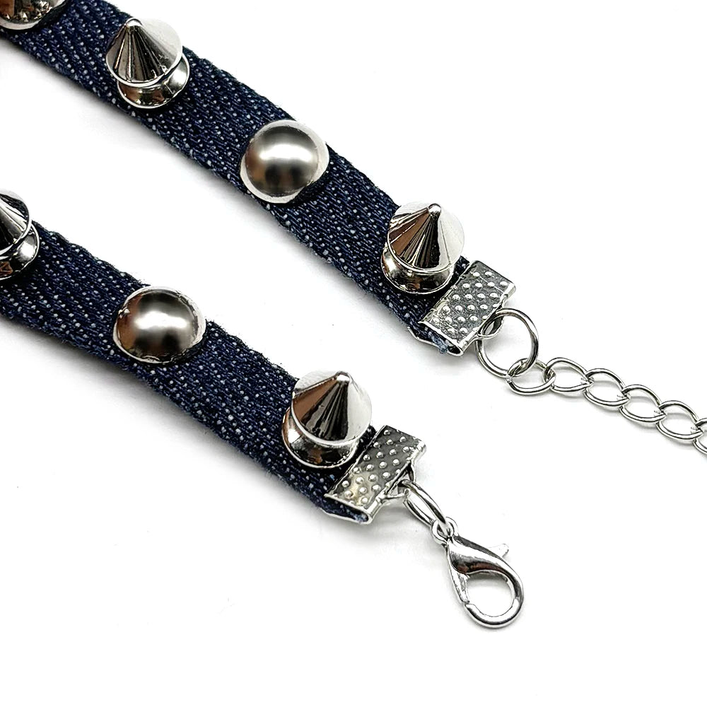 Gothic punk stainless steel choker necklace with satanic sigil and leather chain, featuring Lavey devil design and metal jewelry style.