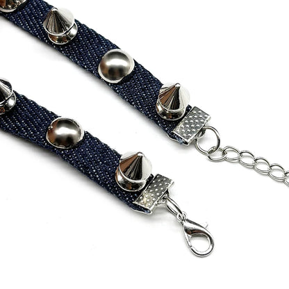 Gothic punk stainless steel choker necklace with satanic sigil and leather chain, featuring Lavey devil design and metal jewelry style.