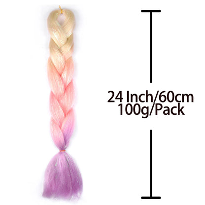 Rainbow Ombre Jumbo Braid Hair Glitter Tinsel Extensions - Sparkle Up Your Festival Look!