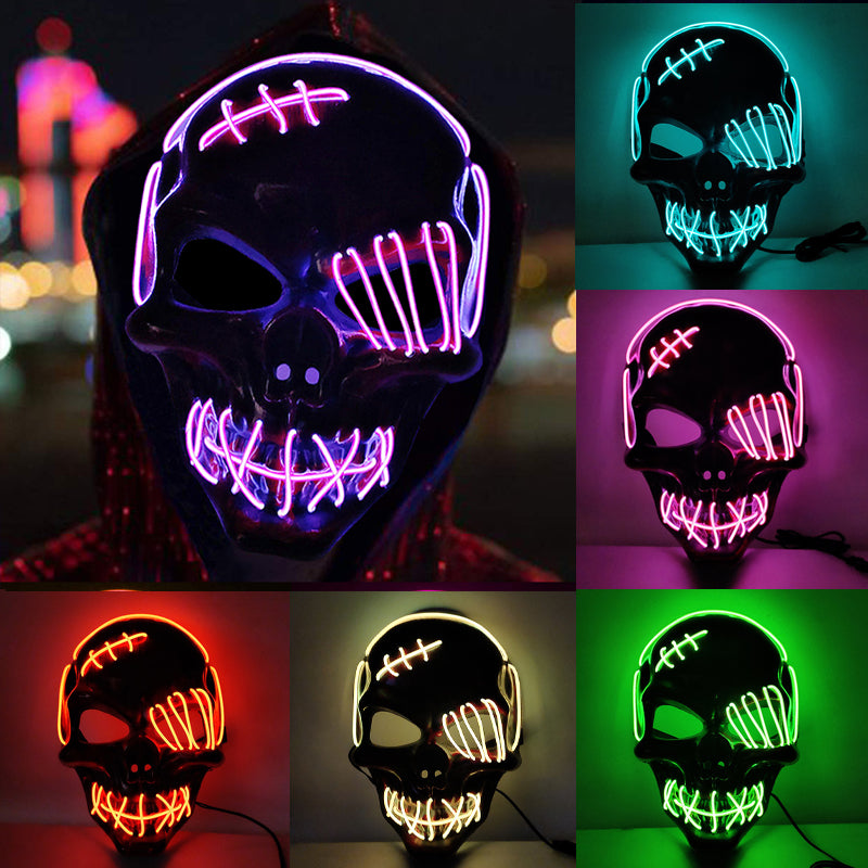Glowing One-Eyed Pirate Mask for Halloween - LED EL Wire Cosplay Mask for Spooky Parties and Festivals