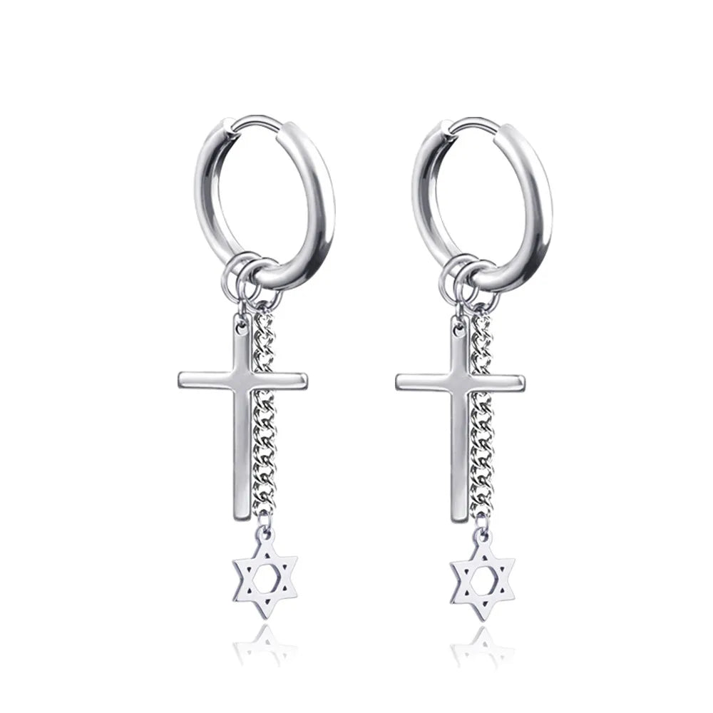 New Punk Stainless Steel Chain Hoop Earrings for Women Men 2021 Trendy Goth Pop Hip Hop Pendants Ear Jewelry Accessories Earring