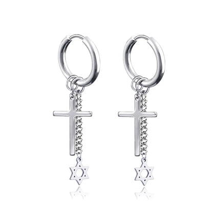 New Punk Stainless Steel Chain Hoop Earrings for Women Men 2021 Trendy Goth Pop Hip Hop Pendants Ear Jewelry Accessories Earring