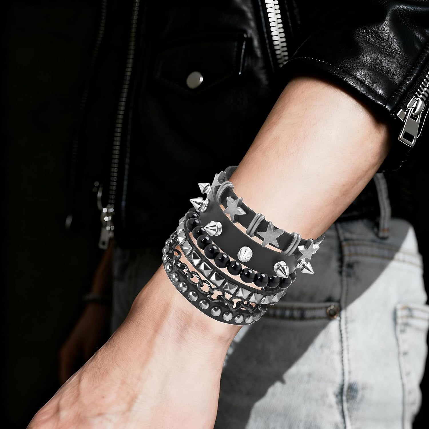 Emo Bracelets Punk Rock Studded Bracelet for Women Men Goth Leather Spiked Bracelets Emo Jewelry Accessories