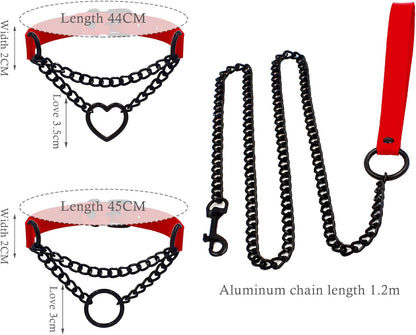 3PCS Collar and Leash Set for Women PU Leather Choker Necklace for Women Gothic Heart Chain Choker Necklace Punk Goth Accessories Body Chain Gothic Punk Grunge Emo Necklace for Cosplay