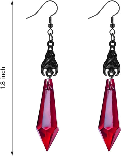 Halloween Earrings Gothic Dark Bat Earrings with Red Crystal Gems Punk Rock Animal Dangle Drop Earrings Vampire Halloween Costume Jewelry Goth Accessories for Women