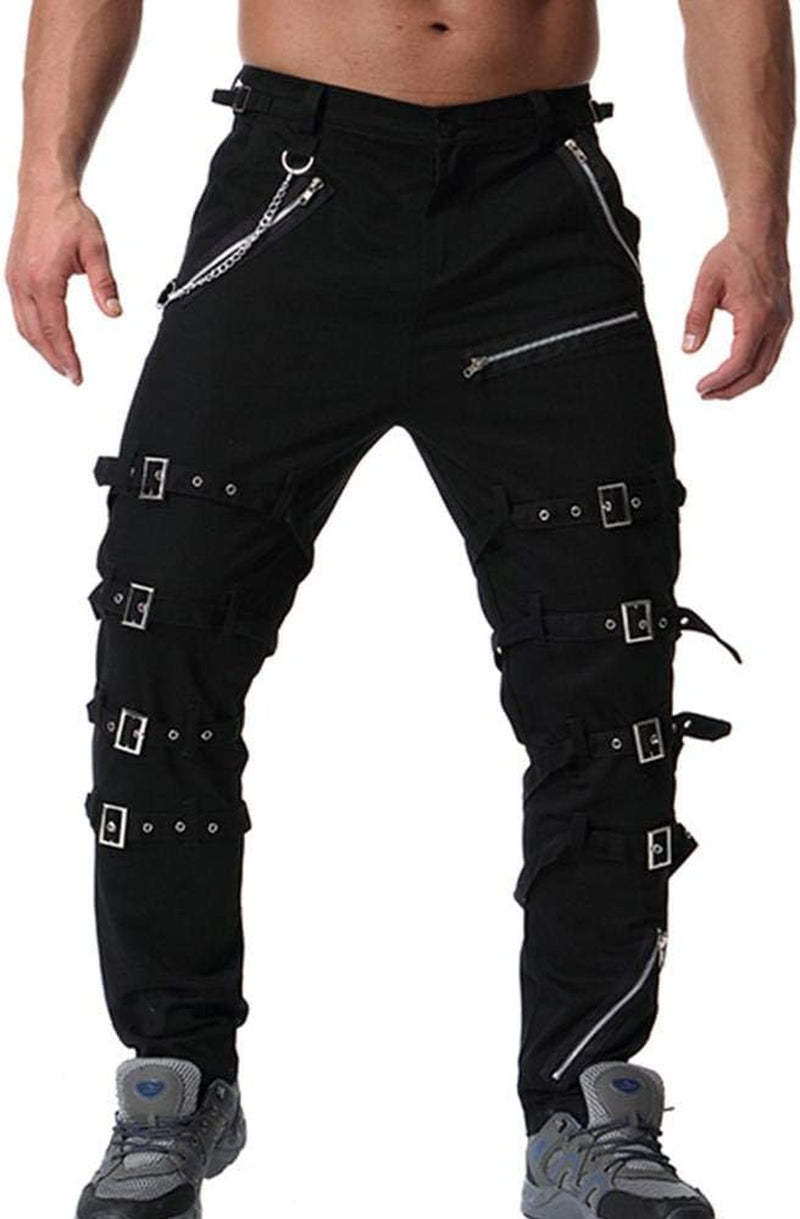 Black techwear cargo pants for men with hip hop and gothic design, suitable for sport, hiking, and riding, size 34.