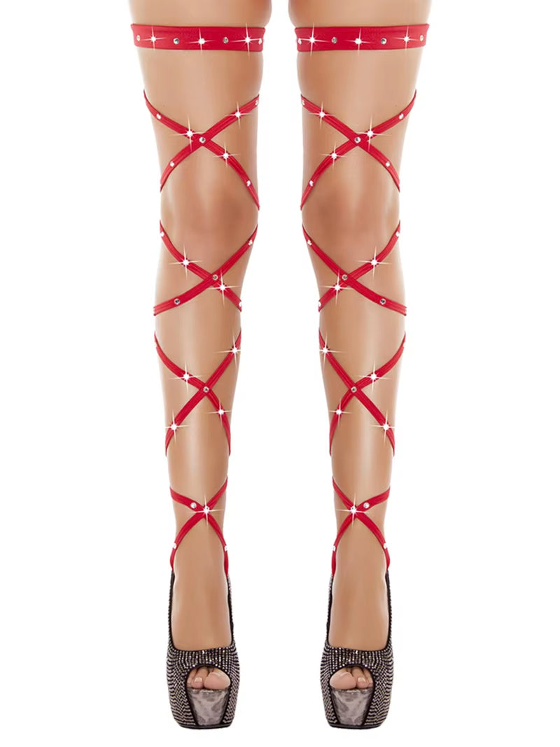 Ravishing Rhinestone-Embellished Transparent Fishnet Thigh-High Stockings for Unforgettable Rave Elegance