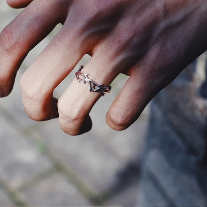 Vintage Goth Thorny Rose couple rings in stainless steel with irregular punk design for men and women, perfect Y2K gift.