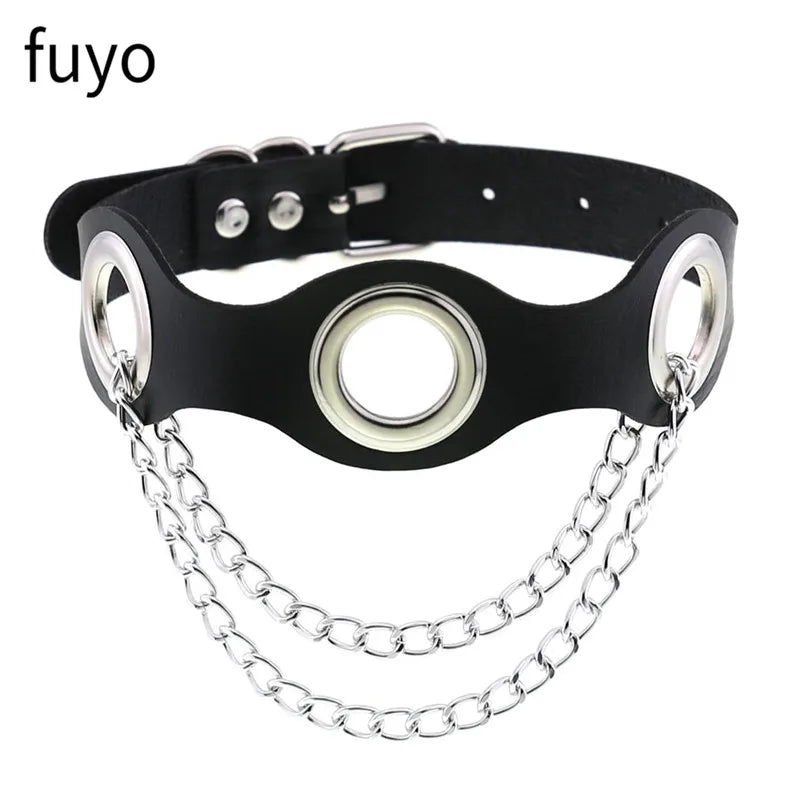 Black PU leather choker necklace with heart pendant, edgy gothic punk accessory, perfect for grunge style and party outfits.