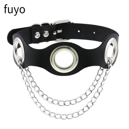 Black PU leather choker necklace with heart pendant, edgy gothic punk accessory, perfect for grunge style and party outfits.