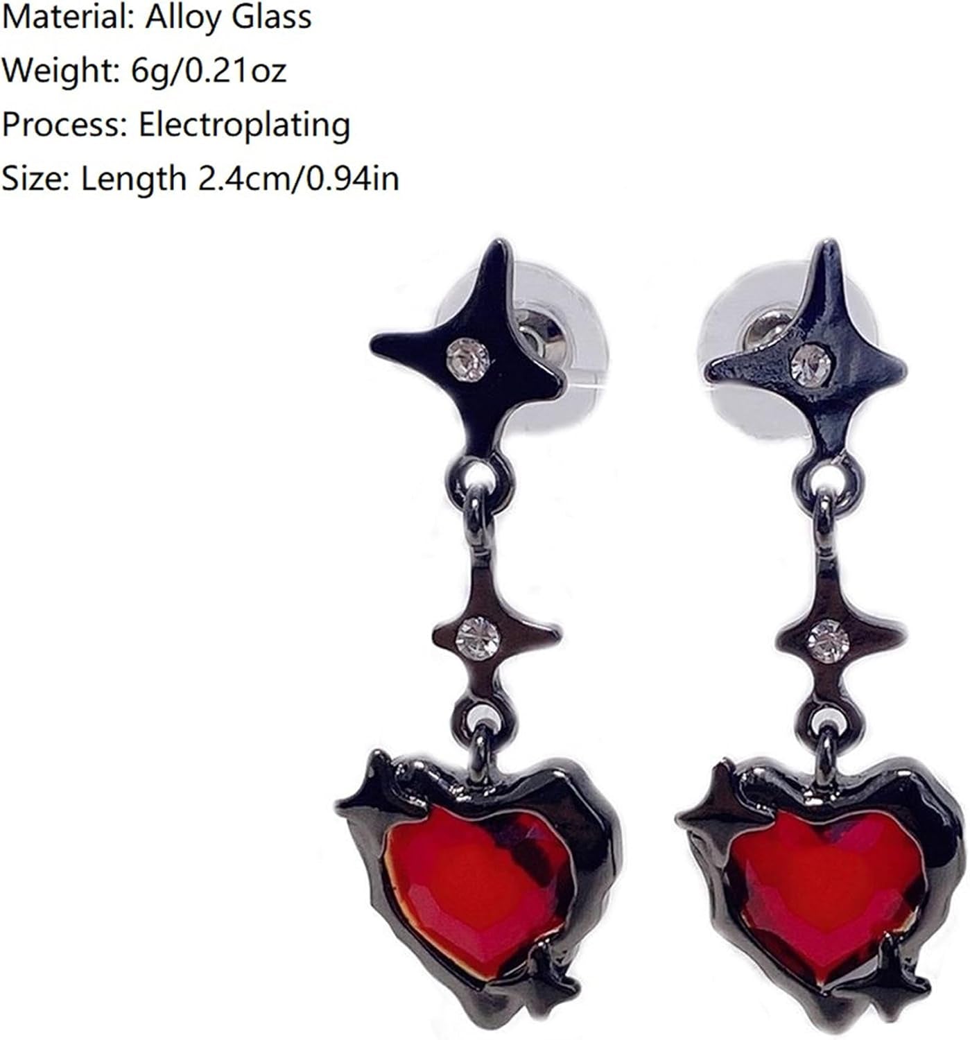 Vintage Gothic Earrings for Women Dangling Rhinestone Red Heart Black Earrings Vampire Costume Cosplay Halloween Party Accessories Jewelry