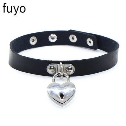 Sexy Goth Choker Necklace Men Punk Rock Heart Geometry PU Necklace for Women Choker Gothic Bondage Goth Jewelry Chocker Neck