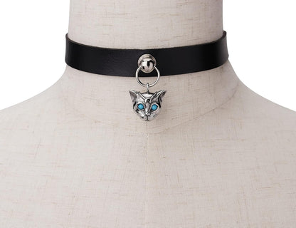 Goth Choker Cat Black Leather Choker Necklace for Women Choker for Men Collar Adjustable Punk Jewelry Gifts(Cat A)