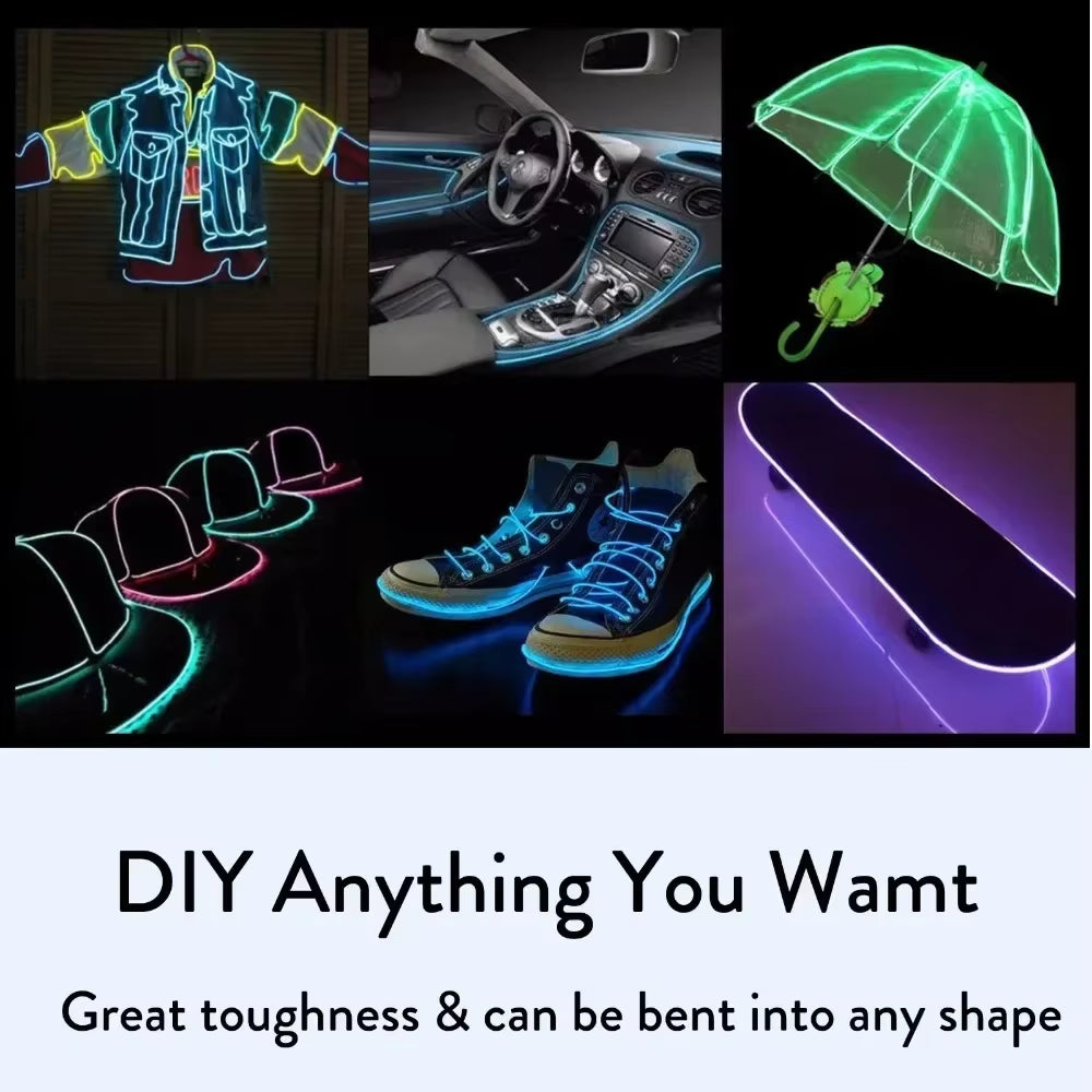 Vibrant EL Wire LED Neon Cable for DIY Costumes & Festive Decorations - Available in 1M, 3M, 5M Lengths!