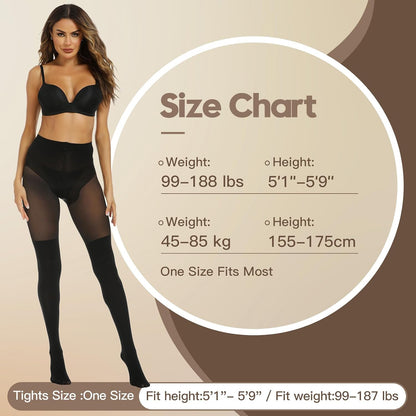 Black faux thigh high opaque tights for women by MANZI, stylish goth over-the-knee stockings offering warmth and chic fashion.