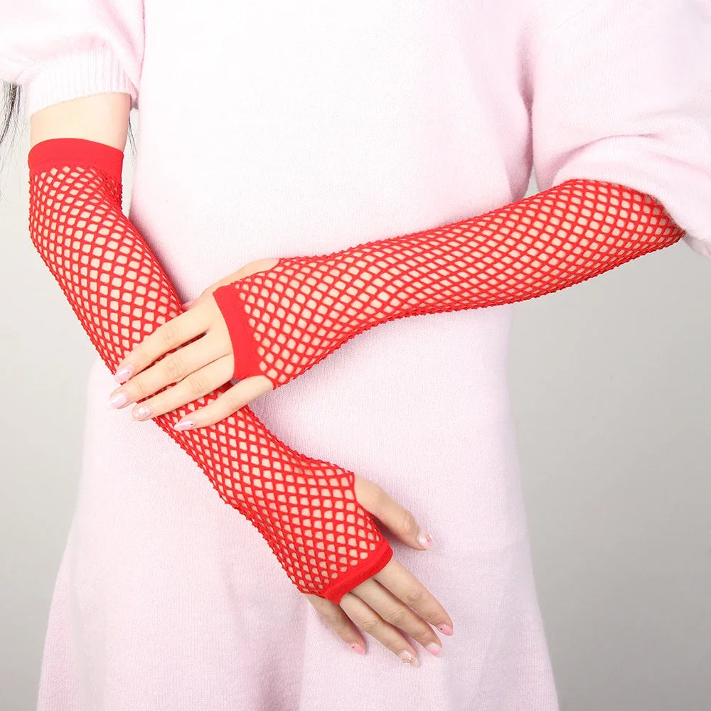 Edgy Fishnet Fingerless Gloves for Women - Punk Goth Hollow Out Disco Style