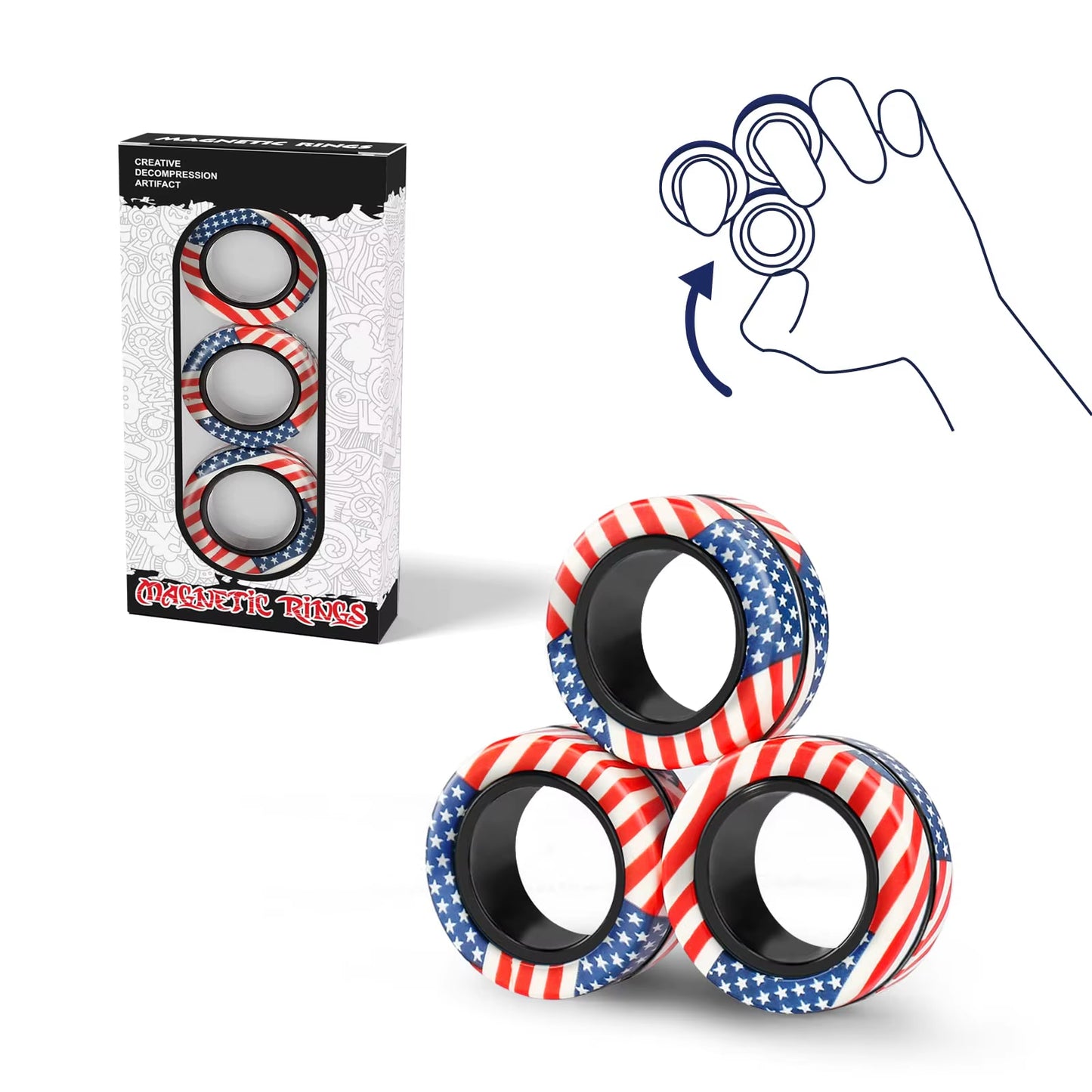 Magical 3Pcs Fidget Spinner Magnetic Ring Set - Stress Relief Toys for Adults & Kids, Perfect for Anxiety Management!