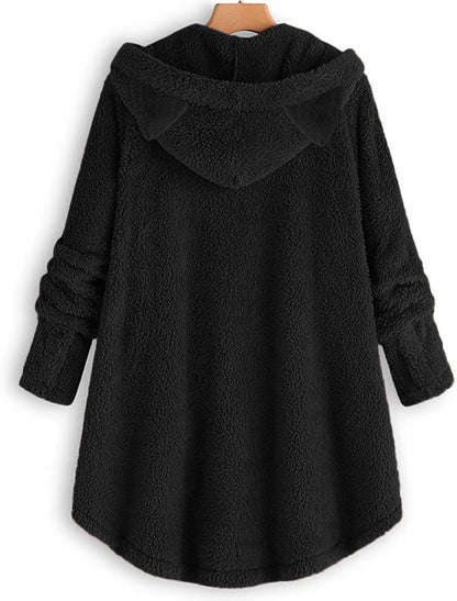 Cozy LFEOOST cat ear owl hoodie for women with long sleeves, buttons, and a stylish graphic print featuring owl and cat ears.
