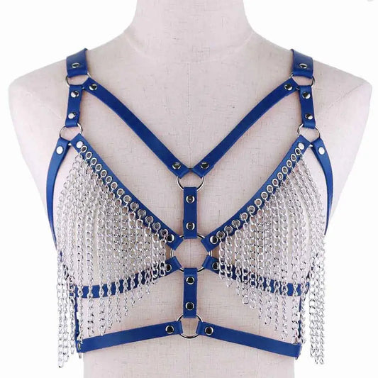Seductive Gothic Leather Chain Harness Bra - Ultimate Body Jewelry for Festivals & Rave Looks