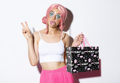 Goth Pink Gift Bag with Tissue Paper for Women Girl 12.6" Birthday Anniversary