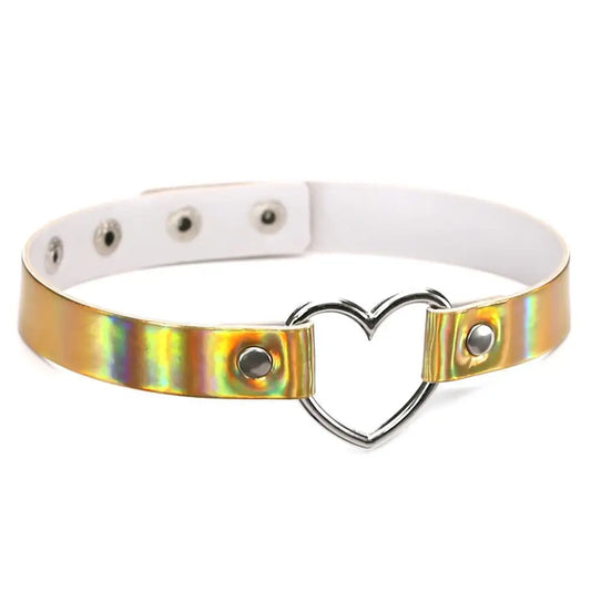 Holographic Heart Choker Necklace - Gothic Fashion Jewelry for Raves & Festivals