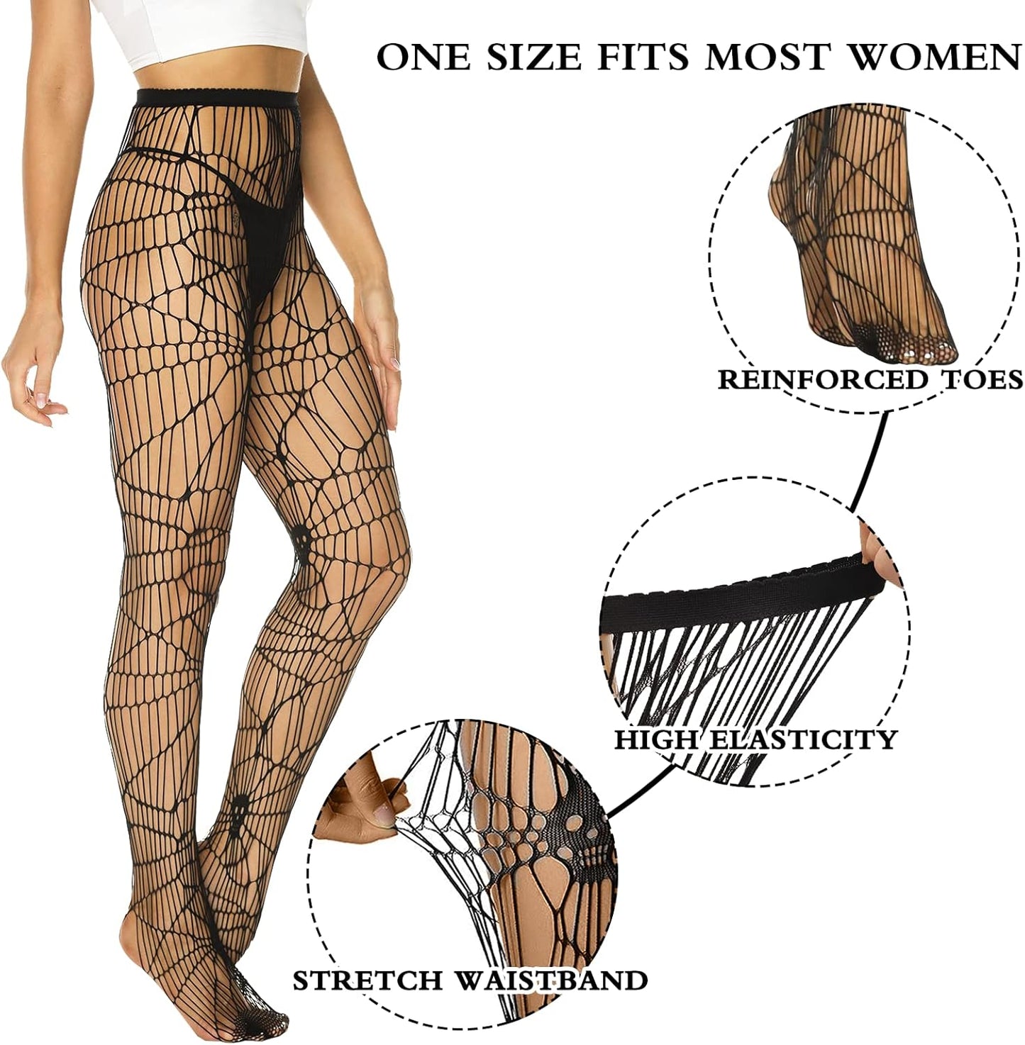 Versatile 3-Pack Patterned Fishnet Tights for Women - Spiderweb Design for Halloween & Everyday Style