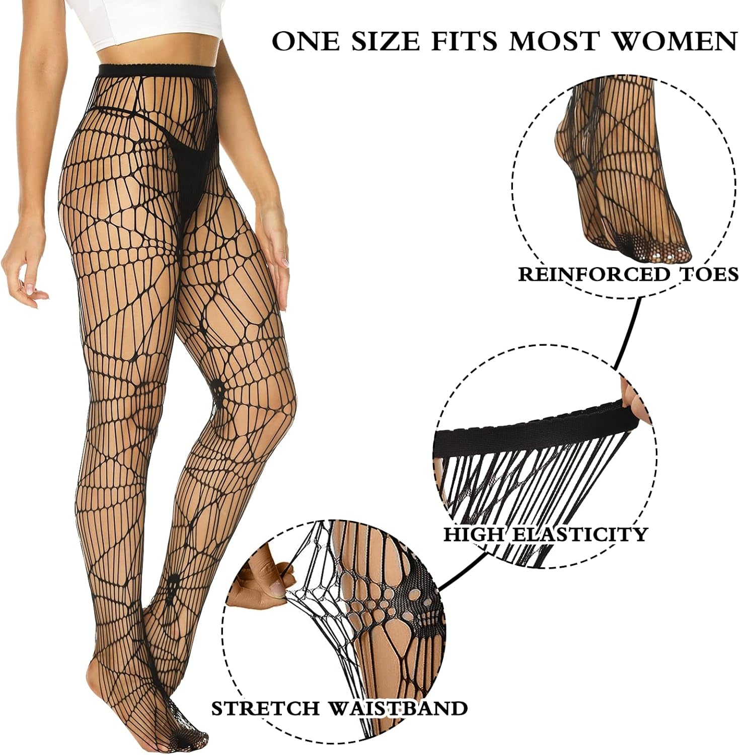 Versatile 3-Pack Patterned Fishnet Tights for Women - Spiderweb Design for Halloween & Everyday Style