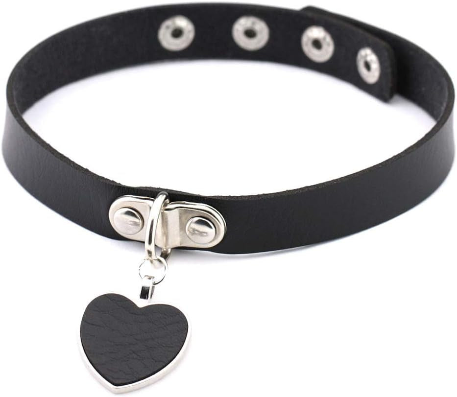 Cool Rock Steampunk Punk Goth Choker Necklace Heart Pendant PU Leather Collar Choker Necklace Goth Fans Choker Necklace Black