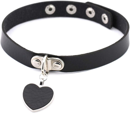 Cool Rock Steampunk Punk Goth Choker Necklace Heart Pendant PU Leather Collar Choker Necklace Goth Fans Choker Necklace Black