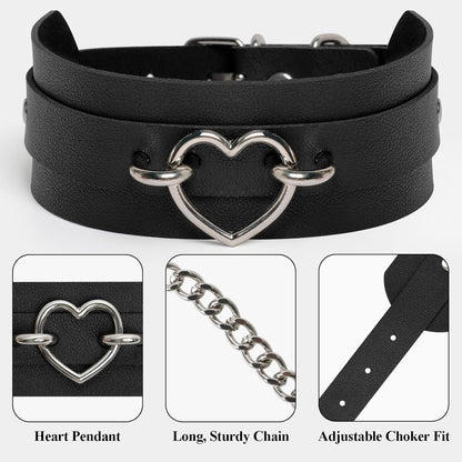 GIFTGRIN chic gothic leather choker necklace with metal details, perfect for punk fashion, rave, or Halloween cosplay.