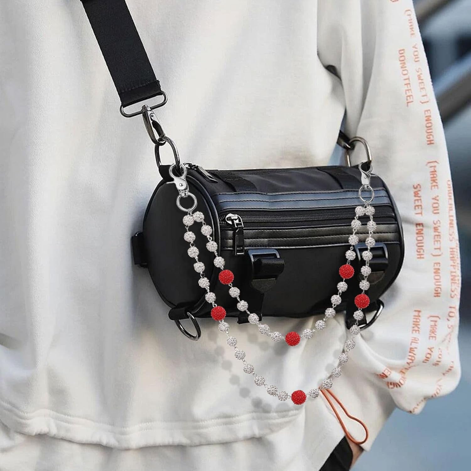 Hip Hop Wallet Chain for Men Jeans Pocket Belt Layered Chain Disco Rhinestone Beads Baseball Drip Punk Jewelry Gifts Goth Accessories for Men