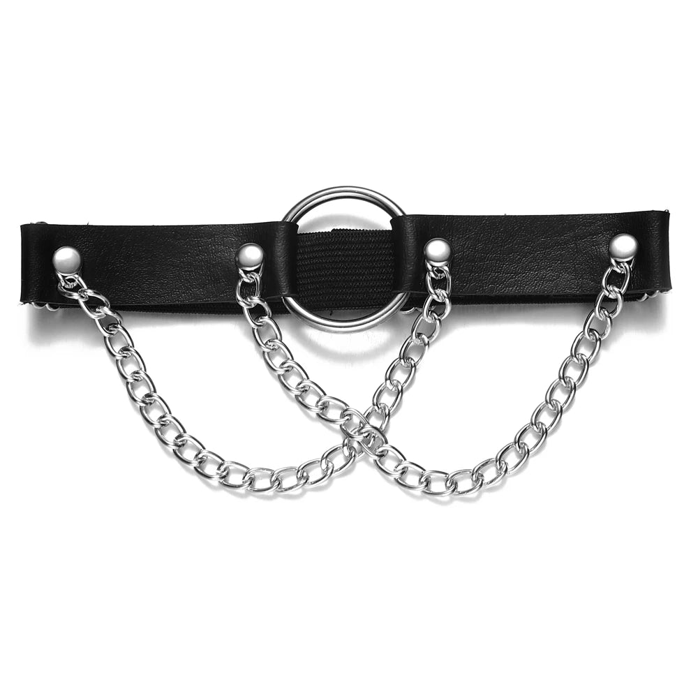 Sexy Leg Chain Leather Elastic Spiked Leg Harness for Women Girls Goth Heart Thigh Garter Belt Rave Body Jewelry