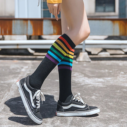 Gothic punk Harajuku star and moon knee socks with retro Y2K Ouija board design for women and girls, featuring bold celestial patterns.