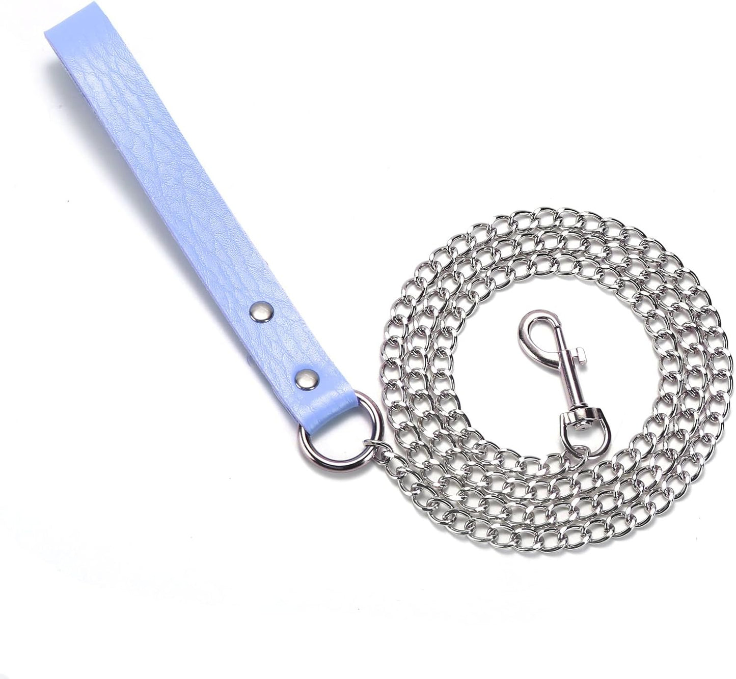 Durable Tosmifairy heavy-duty dog leash with stylish bell collar and PU handle for medium to large pets in baby blue.