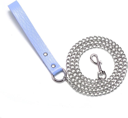 Durable Tosmifairy heavy-duty dog leash with stylish bell collar and PU handle for medium to large pets in baby blue.